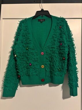 Loop Christmas Festive Graphic Cardigan - Green L